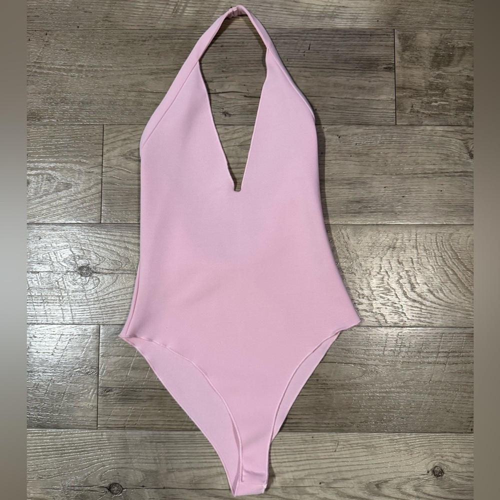 Zara Light Pink Halter One-Piece Swimsuit